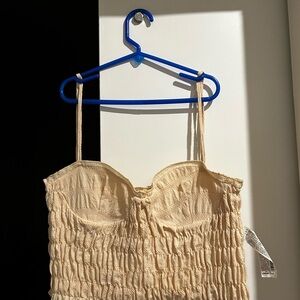 Cream Smocked Strapless Top